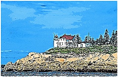 Heron Neck Lighthouse Over Rocky Shore - Digital Painting